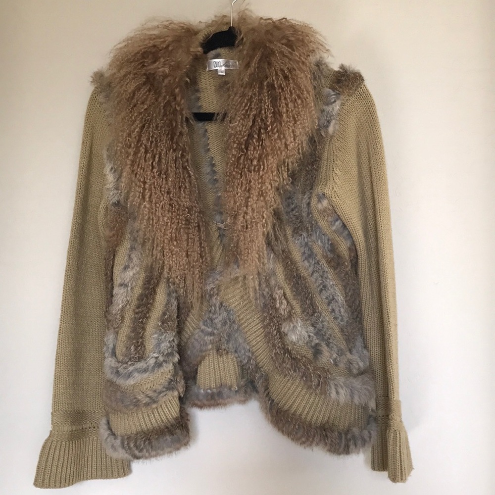 My tribe rabbit fur trimmed knit sweater Sz Small